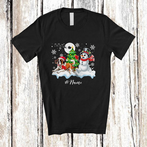 MacnyStore - Personalized Custom Name Santa St. Bernard Snowman; Lovely Christmas Tree Friends Family T-Shirt
