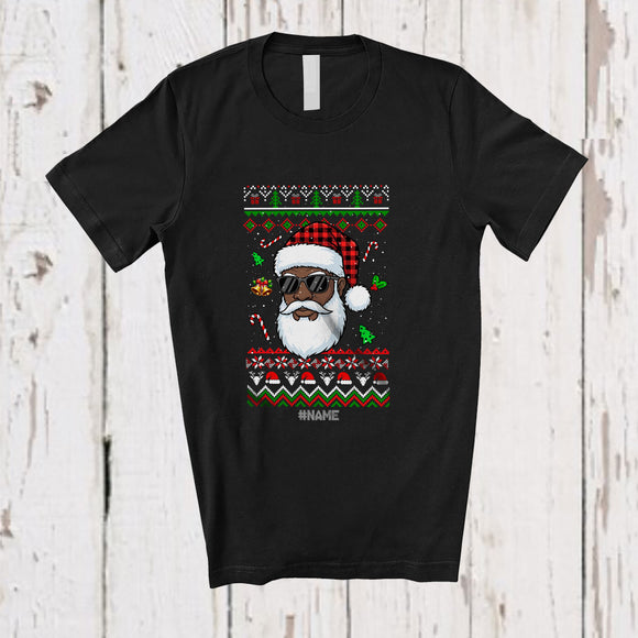 MacnyStore - Personalized Custom Name Black Afro Santa; Proud Christmas Sweater Santa Sunglasses African T-Shirt