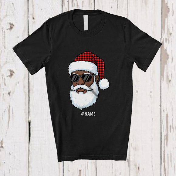 MacnyStore - Personalized Custom Name Black Afro Santa; Proud Christmas Santa Sunglasses African Family T-Shirt
