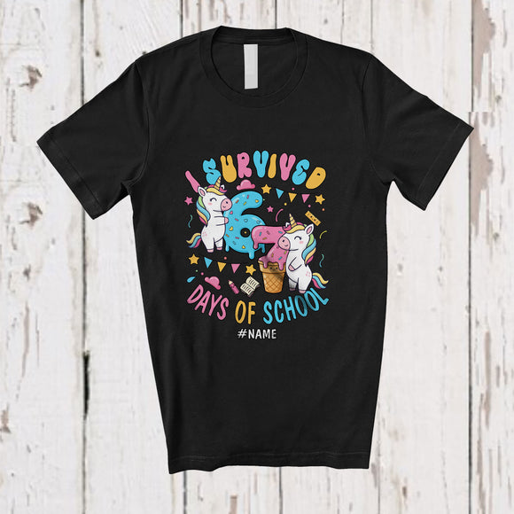 MacnyStore - Personalized Custom Name I Survived 67 Days Of School; Humorous Unicorn Six Seven; Teacher T-Shirt