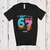 MacnyStore - Personalized Custom Name I Was 6 Now I'm 7; Lovely 7th Birthday Ice Cream 67; Teenager Family T-Shirt