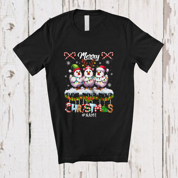 MacnyStore - Personalized Custom Name Merry Christmas; Colorful Three X-mas Santa Elf Chicken; Farmer T-Shirt