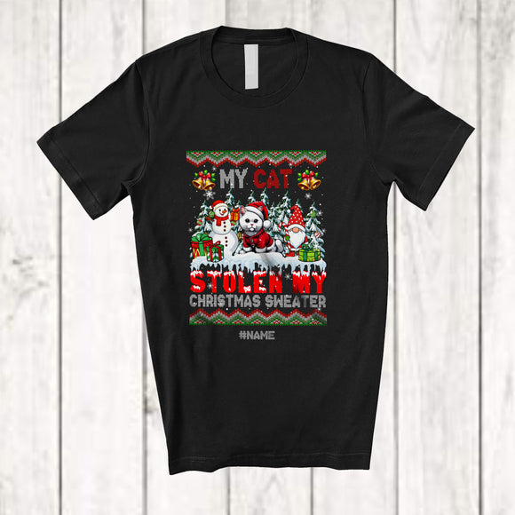 MacnyStore - Personalized Custom Name Cat Stolen My Christmas Sweater; Lovely X-mas Santa Gnome T-Shirt