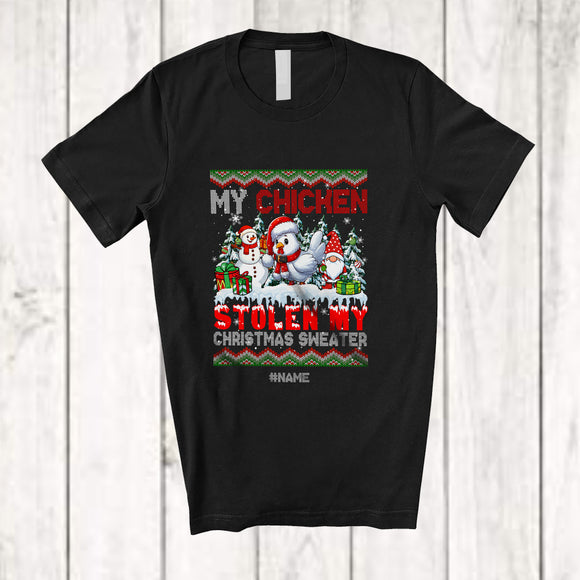 MacnyStore - Personalized Custom Name Chicken Stolen My Christmas Sweater; Lovely X-mas Santa Gnome T-Shirt