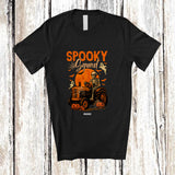 MacnyStore - Personalized Custom Name Skeleton Driving Tractor; Humorous Halloween Moon Driver Farmer T-Shirt