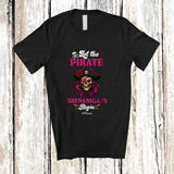 MacnyStore - Personalized Custom Name Pirate Shenanigans Begin; Scary Halloween Captain Pirate Women Skull T-Shirt