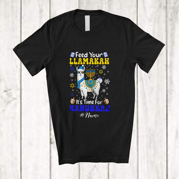 MacnyStore - Personalized Custom Name Feed Your Llamakah Time For Hanukkah; Lovely Chanukah Lights Llama T-Shirt