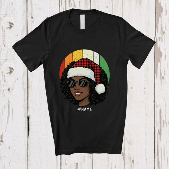 MacnyStore - Personalized Custom Name Retro Black Afro Santa; Proud Christmas Women Santa Face African T-Shirt