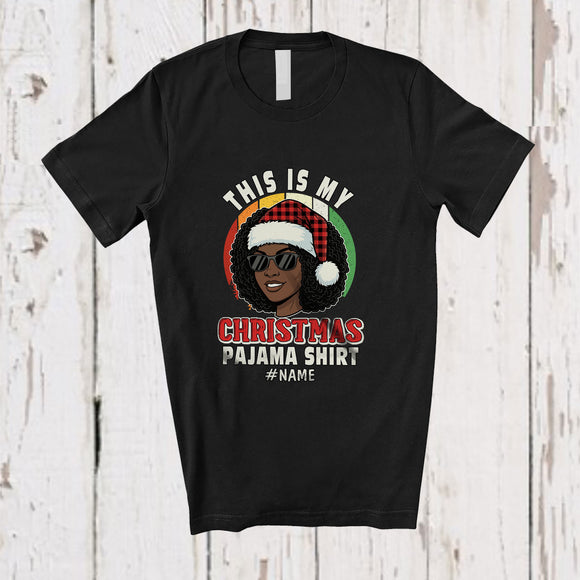 MacnyStore - Personalized Custom Name Retro My Christmas Pajama Shirt; Lovely Black Afro Women Santa African T-Shirt