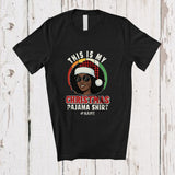 MacnyStore - Personalized Custom Name Retro My Christmas Pajama Shirt; Lovely Black Afro Women Santa African T-Shirt