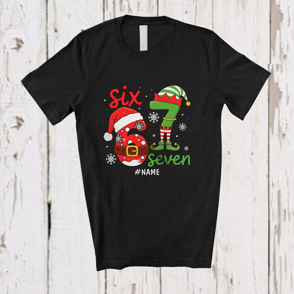 MacnyStore - Personalized Custom Name Six Seven; Humorous Christmas 67 Santa Elf; Teenager Family Group T-Shirt