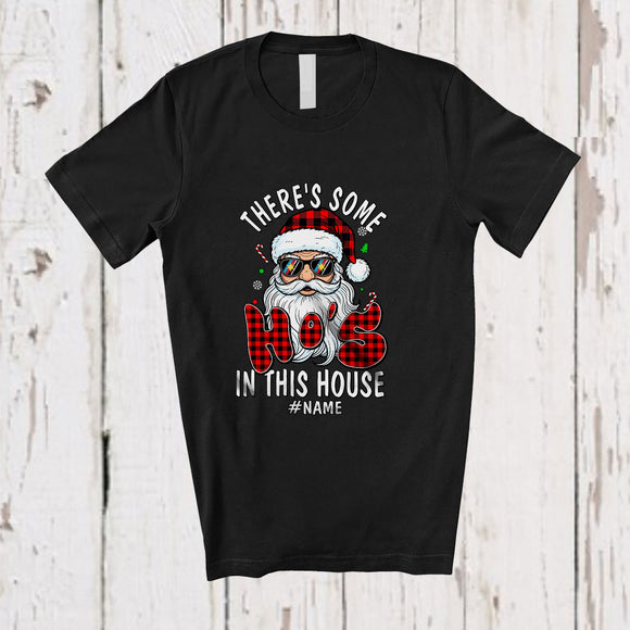 MacnyStore - Personalized Custom Name Some Ho's In This House; Joyful Christmas Adult Plaid Bearded Santa T-Shirt