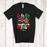 MacnyStore - Personalized Custom Name Fa La Fla Mingo; Awesome Christmas Tree Four Santa Flamingos Lover T-Shirt