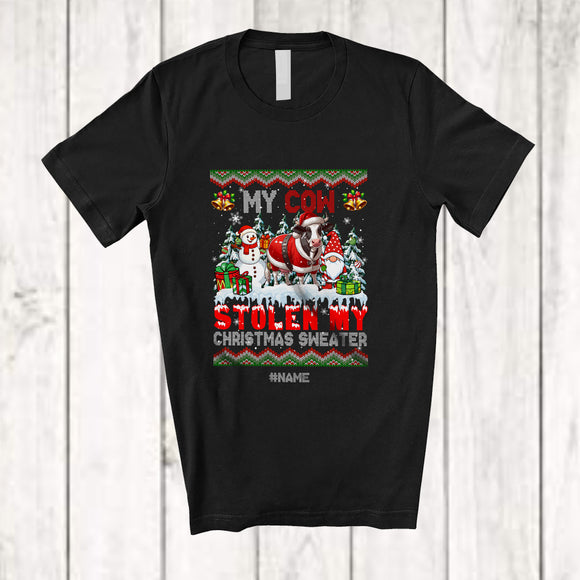MacnyStore - Personalized Custom Name Cow Stolen My Christmas Sweater; Lovely X-mas Santa Gnome T-Shirt