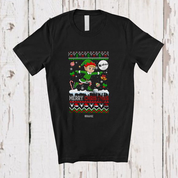 MacnyStore - Personalized Custom Name Merry Christmas; Joyful Sweater Elf Ski Skating; Outdoor Sport T-Shirt