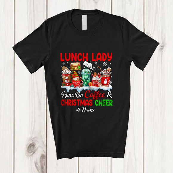 MacnyStore - Personalized Custom Name Lunch Lady Runs On Coffee Christmas Cheer; Lovely Snow Jobs T-Shirt