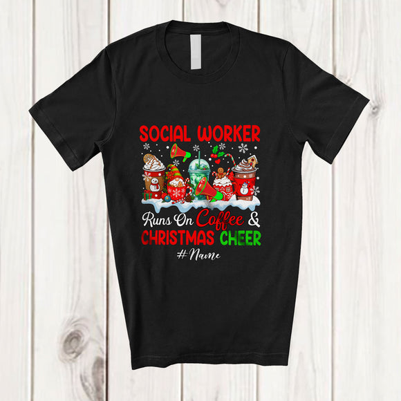 MacnyStore - Personalized Custom Name Social Worker Runs On Coffee Christmas Cheer; Lovely Snow Jobs T-Shirt