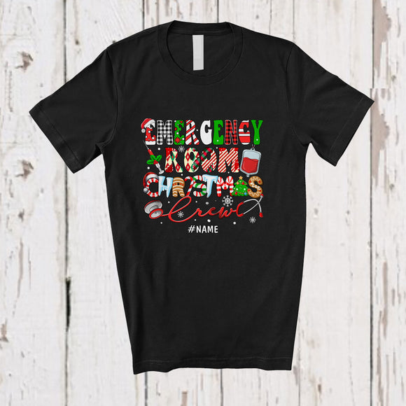 MacnyStore - Personalized Custom Name Emergency Room Christmas Crew; Lovely X-mas Mix Plaid ER Nurse T-Shirt