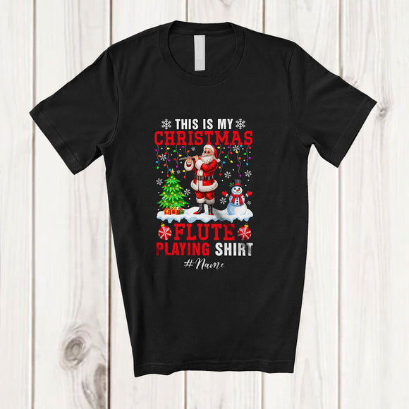 MacnyStore - Personalized Custom Name My Christmas Flute Playing Shirt; Joyful Santa Musical Instruments T-Shirt