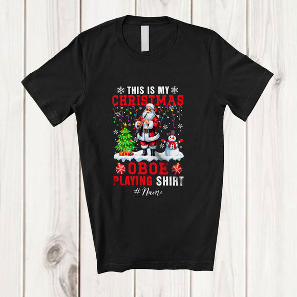 MacnyStore - Personalized Custom Name My Christmas Oboe Playing Shirt; Joyful Santa Musical Instruments T-Shirt