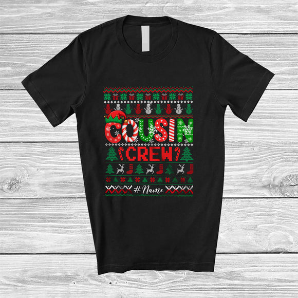 MacnyStore - Personalized Custom Name Cousin Crew; Adorable Christmas Sweater Candy Canes Elf; Family T-Shirt