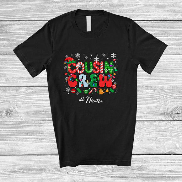 MacnyStore - Personalized Custom Name Cousin Crew; Adorable Christmas Candy Canes Elf; X-mas Family T-Shirt
