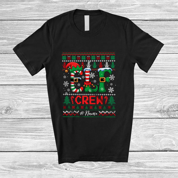 MacnyStore - Personalized Custom Name Elf Crew; Humorous Christmas Sweater Elf Costume Pajamas; Family T-Shirt