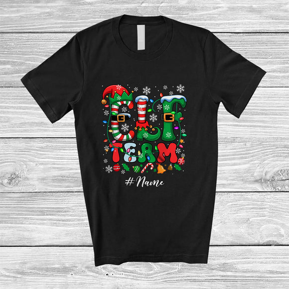 MacnyStore - Personalized Custom Name Elf Team; Humorous Christmas Lights Elf Costume Pajamas; Family T-Shirt