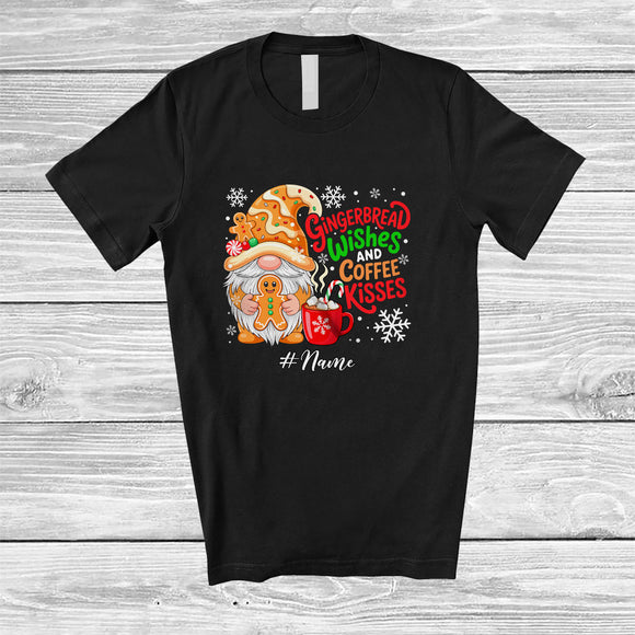 MacnyStore - Personalized Custom Name Gingerbread Wishes And Coffee Kisses; Lovely Christmas Gnome Baker T-Shirt