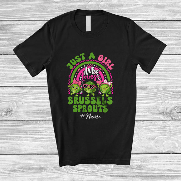 MacnyStore - Personalized Custom Name Girl Who Loves Brussels Sprouts; Lovely Rainbow Brussels Sprouts; Vegan T-Shirt