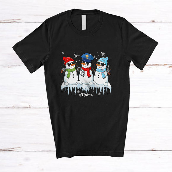 MacnyStore - Personalized Custom Name Three Snowman Police Collection; Lovely Christmas Snow Proud Jobs T-Shirt