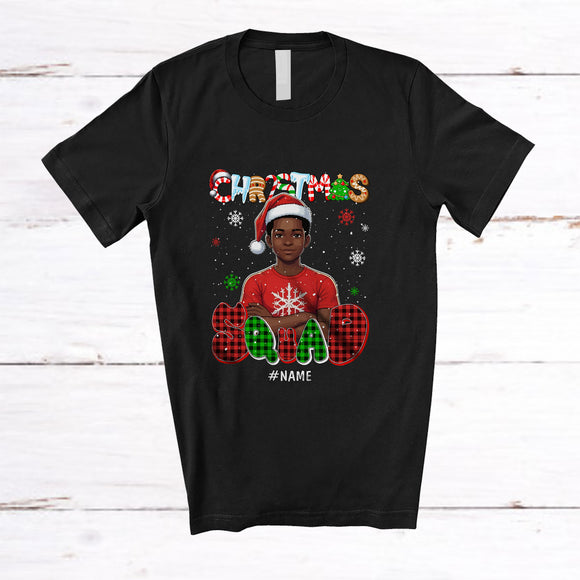 MacnyStore - Personalized Custom Name Christmas Squad; Lovely Plaid Black Afro Boy African Santa T-Shirt