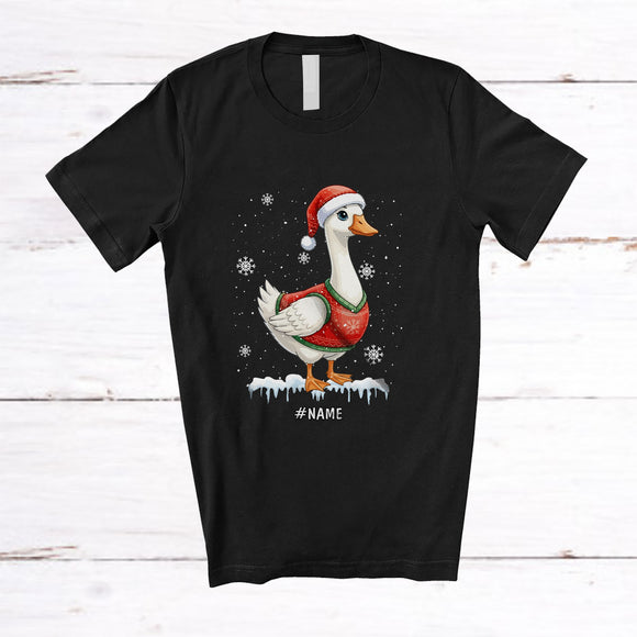 MacnyStore - Personalized Custom Name Santa Goose Sweater Snow; Amazing Christmas Goose Farmer T-Shirt