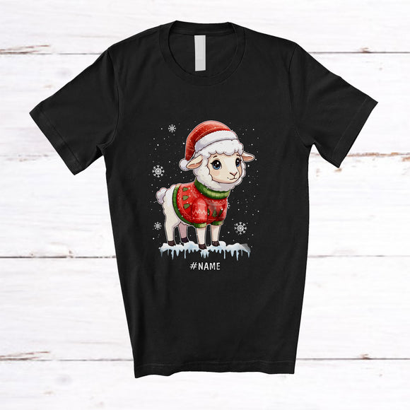MacnyStore - Personalized Custom Name Santa Sheep Sweater Snow; Amazing Christmas Sheep Farmer T-Shirt