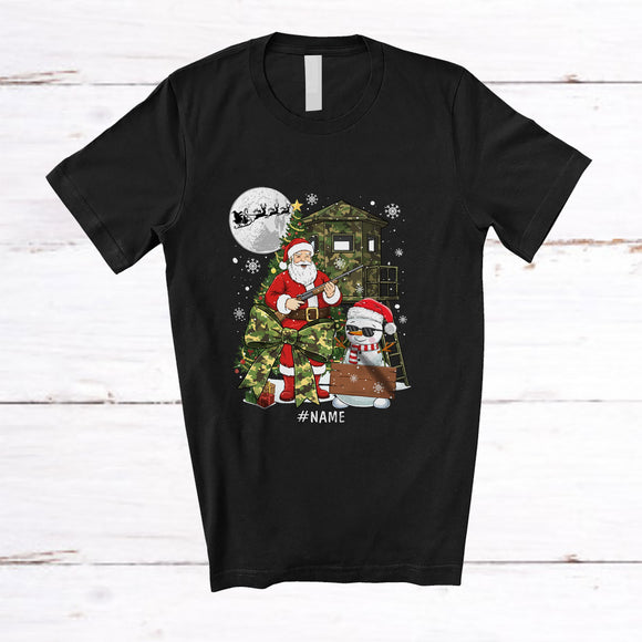 MacnyStore - Personalized Custom Name Santa Snowman Go Hunting; Humorous Christmas Santa Hunter Lover T-Shirt