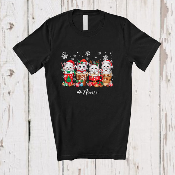 MacnyStore - Personalized Custom Name Four X-mas Cat In Coffee Collection; Lovely Christmas Family T-Shirt