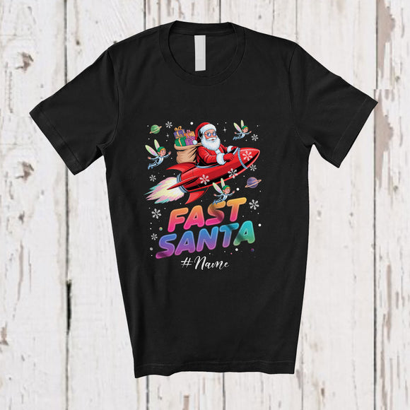 MacnyStore - Personalized Custom Name Fast Santa; Amusing Christmas Santa Driving Rocket Space Lover; Family T-Shirt