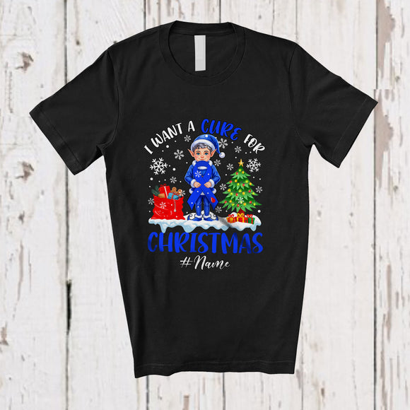 MacnyStore - Personalized Custom Name Want A Cure For Christmas; Lovely Diabetes Blue Ribbon Elf T-Shirt