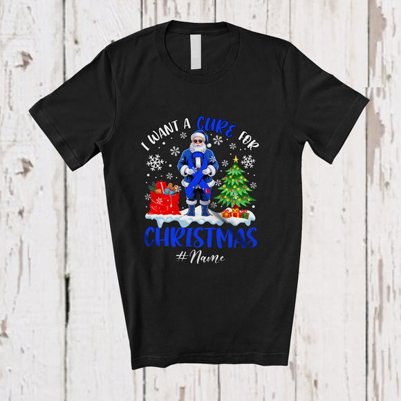 MacnyStore - Personalized Custom Name Want A Cure For Christmas; Lovely Diabetes Blue Ribbon Santa T-Shirt