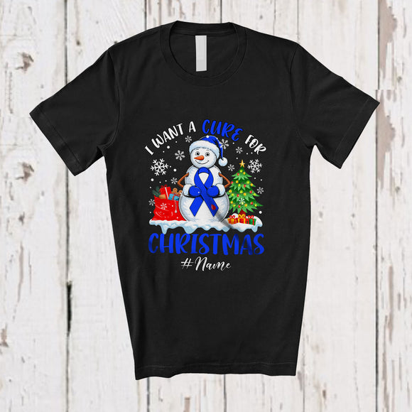 MacnyStore - Personalized Custom Name Want A Cure For Christmas; Lovely Diabetes Blue Ribbon Snowman T-Shirt
