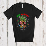 MacnyStore - Personalized Custom Name Mele Kalikimaka; Amusing Christmas Lights Pineapple Hawaiian; Family T-Shirt
