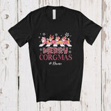 MacnyStore - Personalized Custom Name Merry Corgmas; Lovely Christmas Pink Leopard Four Santa Corgi T-Shirt