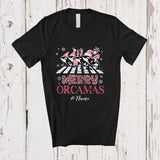MacnyStore - Personalized Custom Name Merry Orcamas; Lovely Christmas Pink Leopard Four Santa Orca T-Shirt