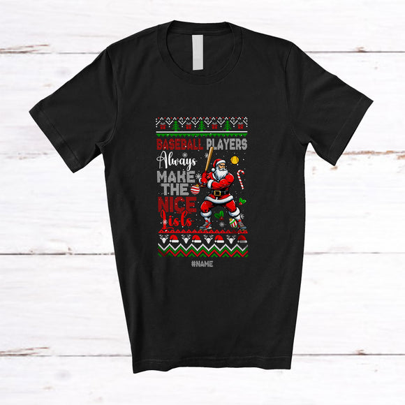 MacnyStore - Personalized Custom Name Softball Players Make Nice Lists; Amusing Christmas Sweater Santa T-Shirt