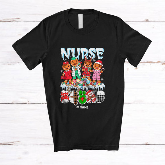 MacnyStore - Personalized Custom Name Nurse Squad; Humorous Christmas Gingerbread Nurse Doctor Medical T-Shirt