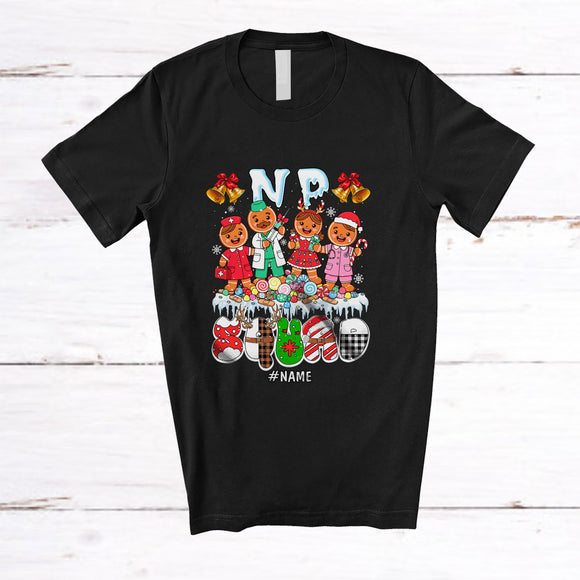MacnyStore - Personalized Custom Name NP Squad; Humorous Christmas Gingerbread Nurse Doctor Medical T-Shirt