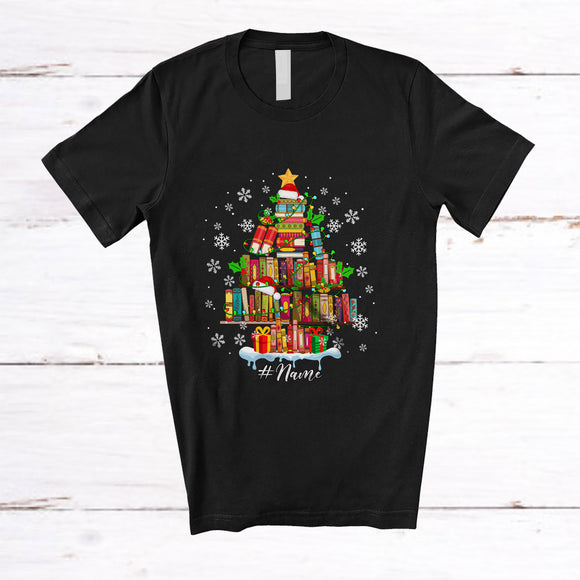 MacnyStore - Personalized Custom Name Librarian Tools Christmas Tree; Amazing X-mas Lights Snow Proud Jobs T-Shirt