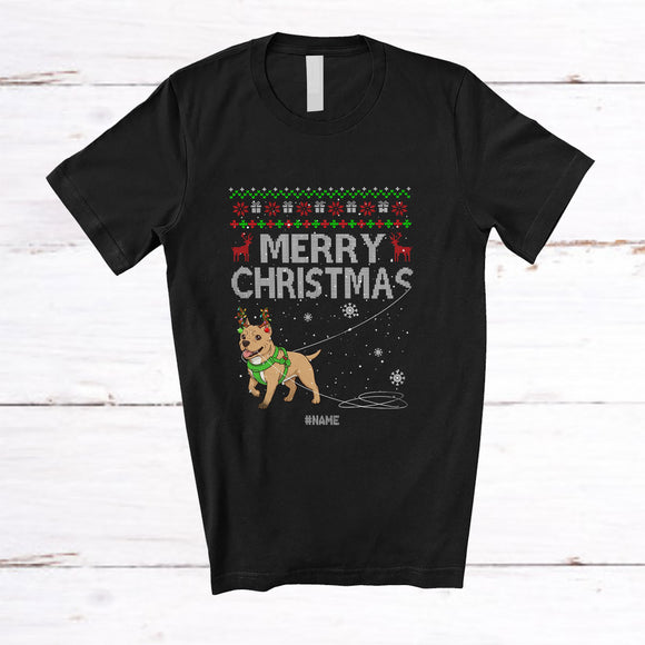 MacnyStore - Personalized Custom Name Merry Christmas; Joyful Sweater Pit Bull Knitting Crochet Damage T-Shirt