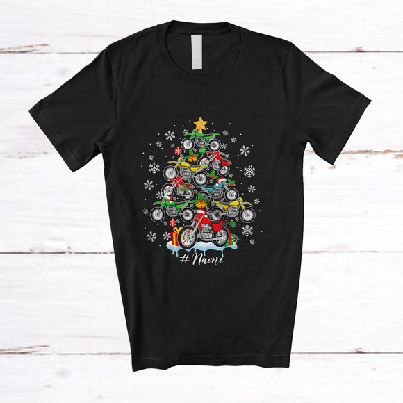 MacnyStore - Personalized Custom Name Dirt Bike Santa Christmas Tree; Joyful Dirt Bike Rider; Boys Family T-Shirt