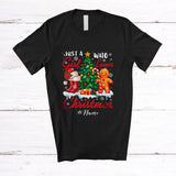 MacnyStore - Personalized Custom Name Girl Who Loves Christmas; Lovely Tree Gingerbread; Girls Women Family T-Shirt